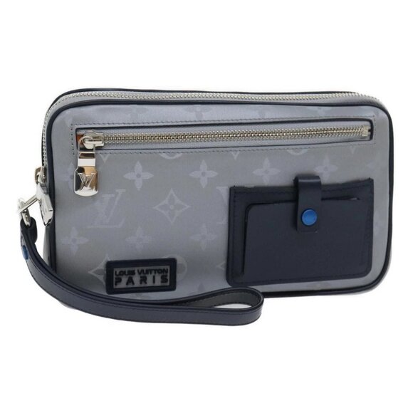 LOUIS VUITTON Monogram satellite alpha Clutch Bag Silver M44171 LV Auth 29977A - Picture 1 of 16